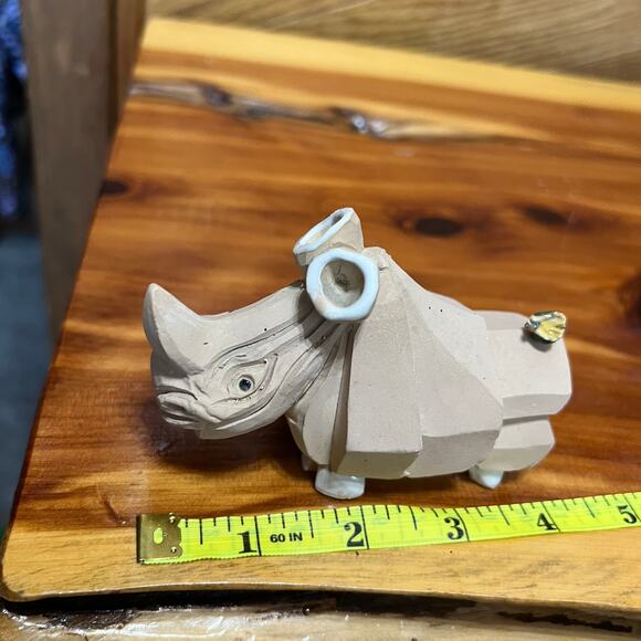 Vintage A. Torreon Rhino Signed Artisan Sculpture Figurine Ceramic 4" Uruguay - Picture 5 of 10